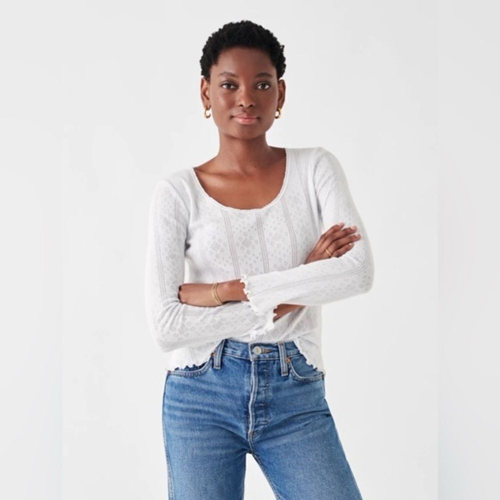 NWOT Faherty White Pointelle Long-Sleeve Tee XL